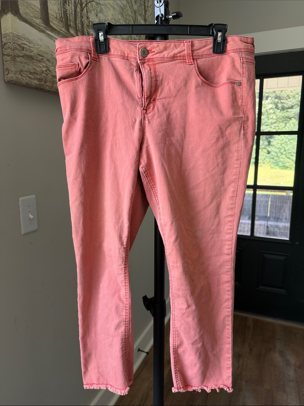 Time and Tru Coral Pink Cropped Super Stretchy Straight-Leg Jeans